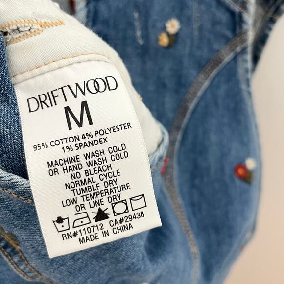 Driftwood Embroidered Denim Shortalls Womens Medium Blue Mushroom Print - Picture 12 of 12